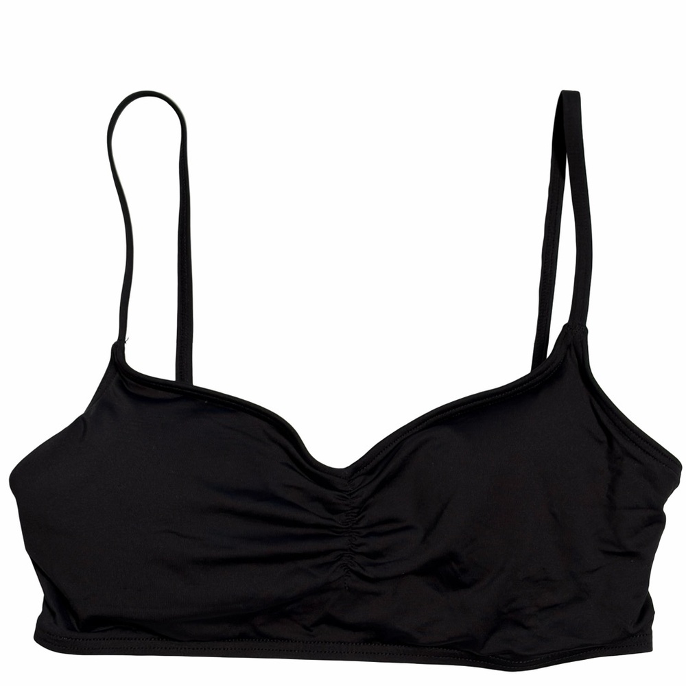 LOFT Beach Shirred Bandeau Bikini Top in Black, Size S NWOT